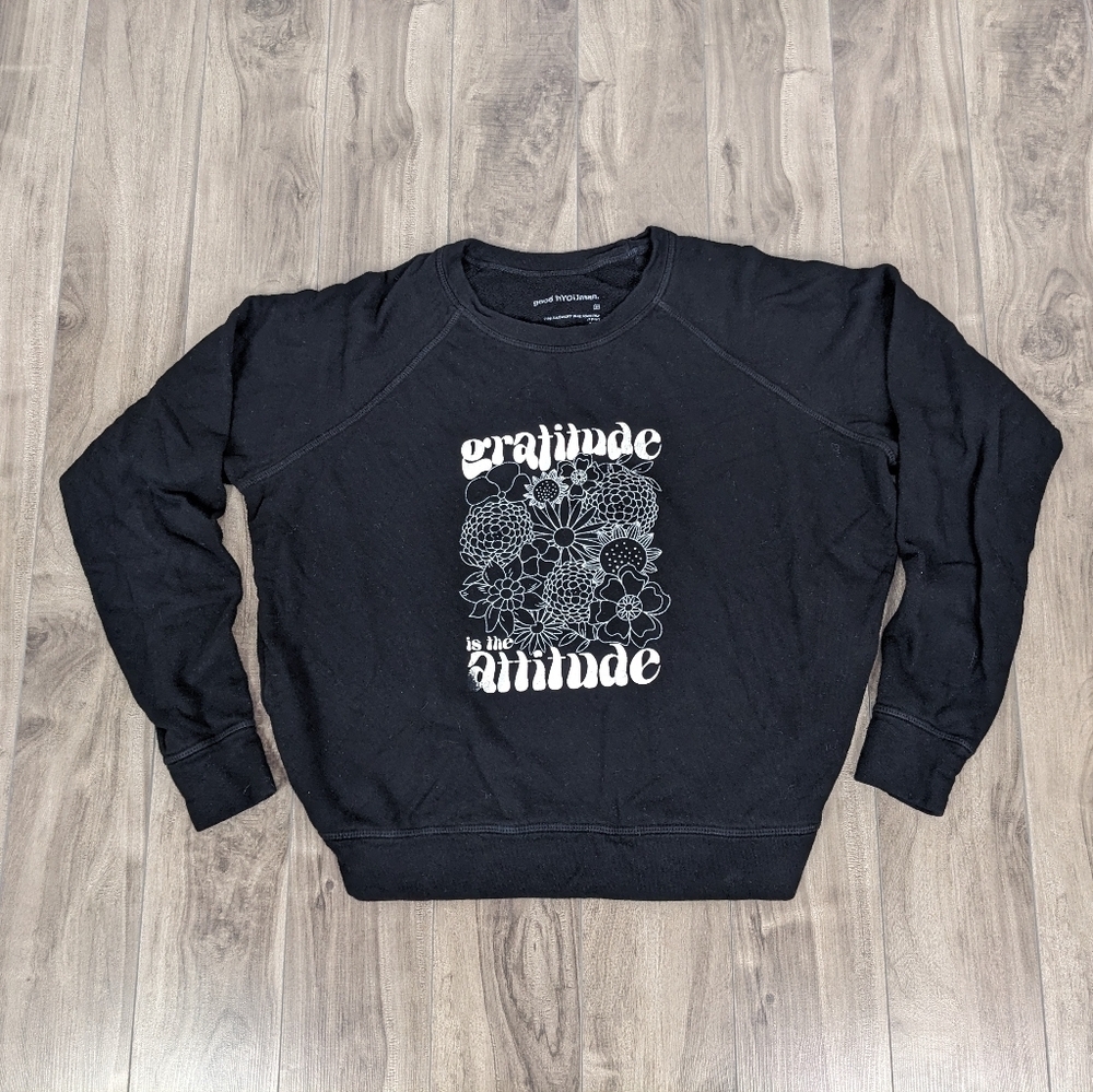 good hYOUman Black Lightweight Sweatshirt Gratitude Yoga Size Medium